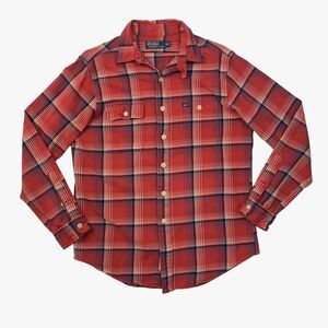 Polo Ralph Lauren Shirt Mens M Medium Red Plaid Cotton Button Up Flap Pockets